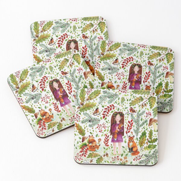 Item preview, Autumn Girl with Foxes designed and sold by SandraArtStudio.