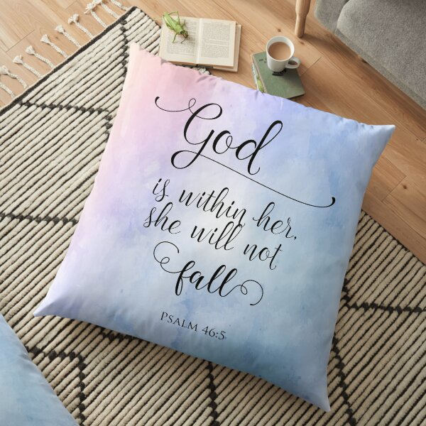 God Is Within Her Christian Art Design Floor Pillow