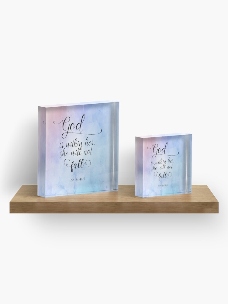 Alternate view of God Is Within Her Christian Art Design Acrylic Block