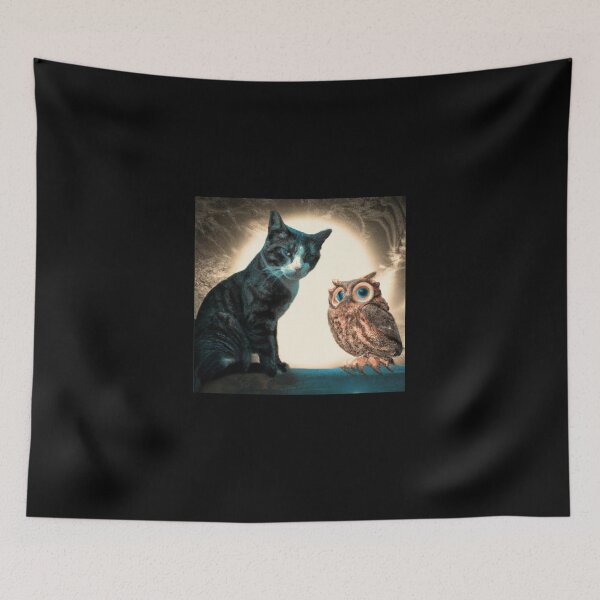 Item preview, a cat and an owl t-shirt designed and sold by shirtkosa.