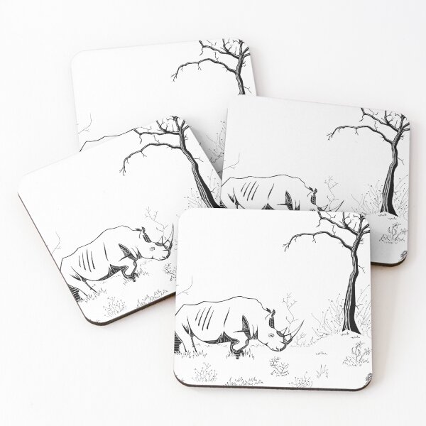 Item preview, Dibujo pacífico de rinoceronte y árbol - Tinta negra designed and sold by SfidaDesigns.