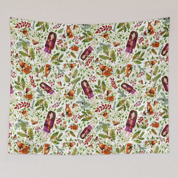 Item preview, Autumn Girl with Foxes designed and sold by SandraArtStudio.