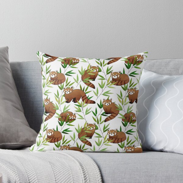 Red Panda & Bamboo Leaves Pattern Throw Pillow