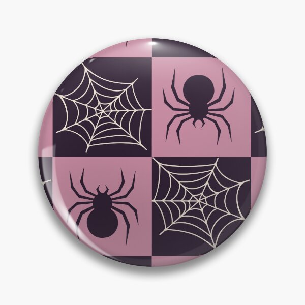 Item preview, soft pink checked spiders and webs print designed and sold by DemonicGloom.