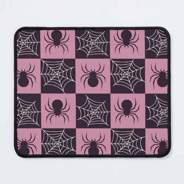 Item preview, soft pink checked spiders and webs print designed and sold by DemonicGloom.