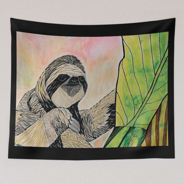 Item preview, Three-toed Sloth Art - Black Ink and Watercolor designed and sold by SfidaDesigns.