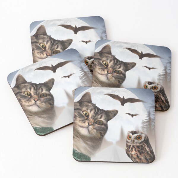 Item preview, the cat and the owl are looking at the moon designed and sold by shirtkosa.