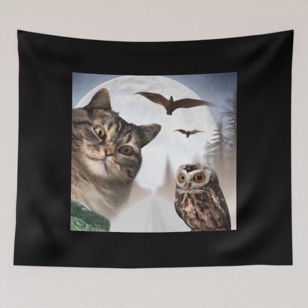 Item preview, the cat and the owl are looking at the moon designed and sold by shirtkosa.
