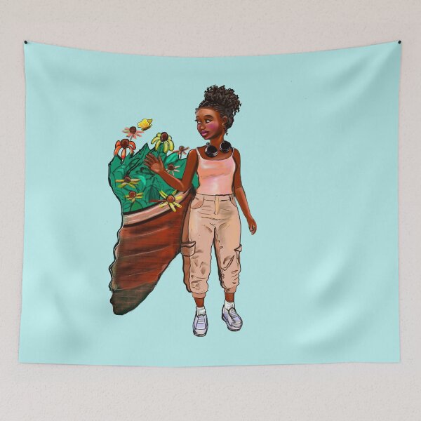 Item preview, Cool black girl with headset wearing khaki cargo pants /trousers designed and sold by Artonmytee.