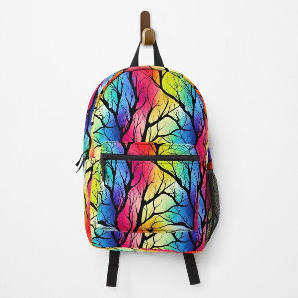 Item preview, Rainbow colors and black tree psychedelic silhouette pattern designed and sold by ClairesPatterns.