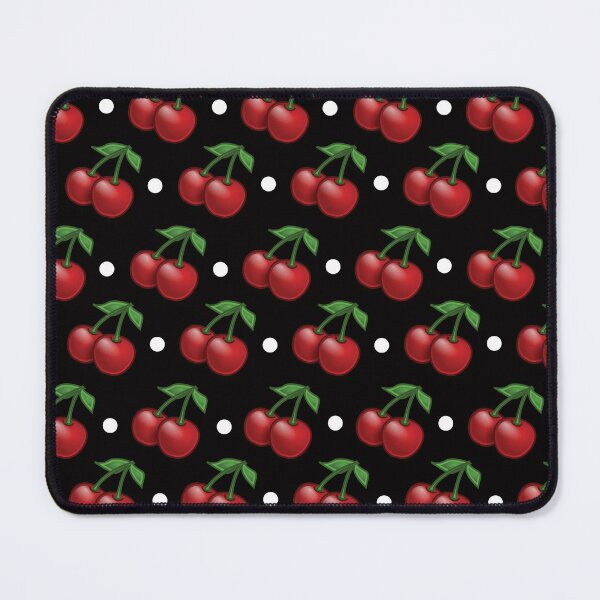 Item preview, Cherries And White Polka Dots Pattern On Black Background designed and sold by burbankdesigns.