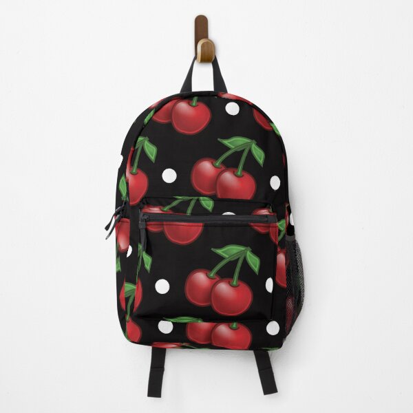 Item preview, Cherries And White Polka Dots Pattern On Black Background designed and sold by burbankdesigns.