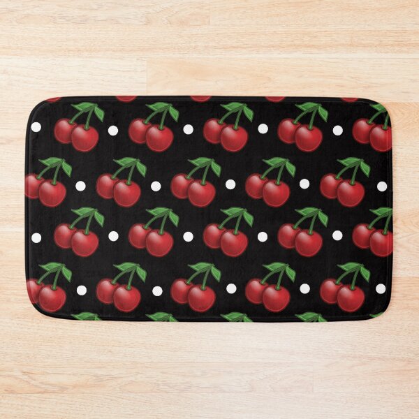 Item preview, Cherries And White Polka Dots Pattern On Black Background designed and sold by burbankdesigns.