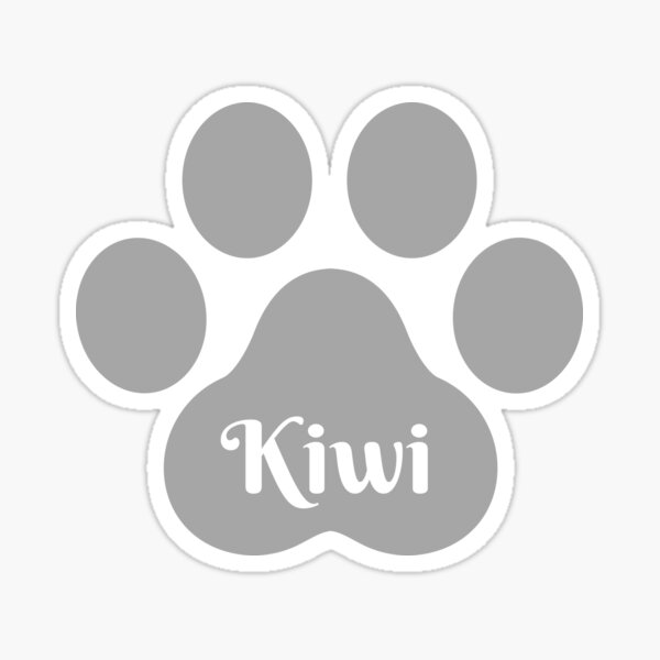 Grey paw and name Kiwi Sticker