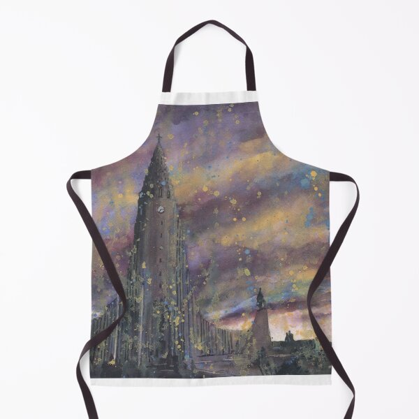 Item preview, Hallgrimskirkja church in downtown Reykjavik at sunset. Watercolor painting Iceland designed and sold by rfoxphoto.