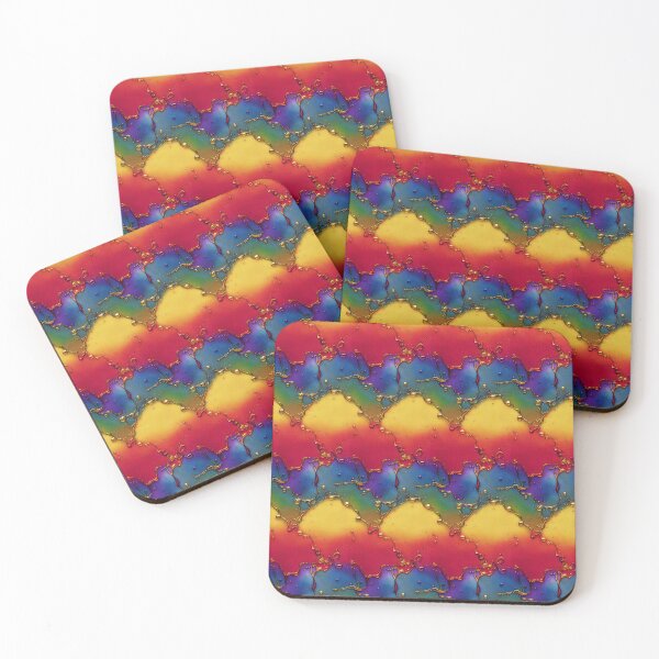 Item preview, Rainbow colors ink design with gold 3d ink drop and trickle accents  wavy  psychedelic pattern designed and sold by ClairesPatterns.