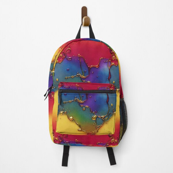 Item preview, Rainbow colors ink design with gold 3d ink drop and trickle accents wavy psychedelic pattern designed and sold by ClairesPatterns.