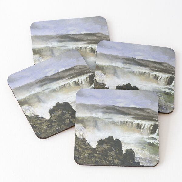 Item preview, Icelandic waterfall watercolor painting.  Godafoss waterfall Icelandic landscape designed and sold by rfoxphoto.