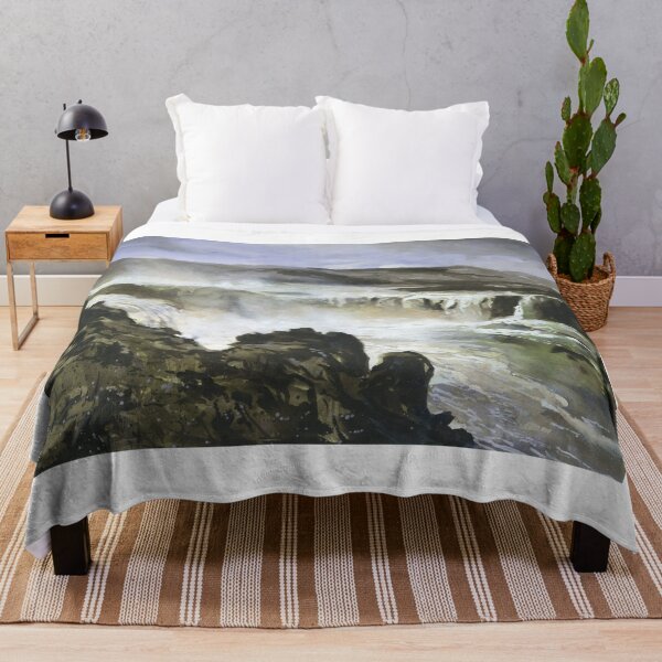Item preview, Icelandic waterfall watercolor painting. Godafoss waterfall Icelandic landscape designed and sold by rfoxphoto.