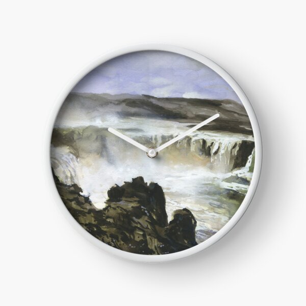 Item preview, Icelandic waterfall watercolor painting.  Godafoss waterfall Icelandic landscape designed and sold by rfoxphoto.