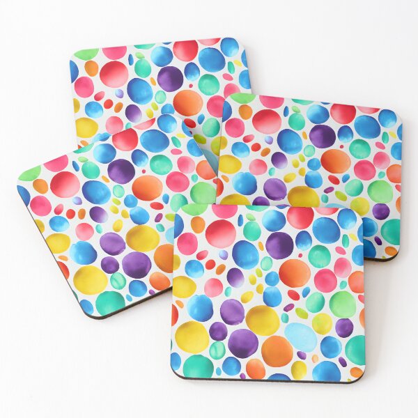Item preview, Rainbow watercolor paint dots on a white background happy  designed and sold by ClairesPatterns.