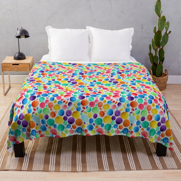 Item preview, Rainbow watercolor paint dots on a white background happy designed and sold by ClairesPatterns.