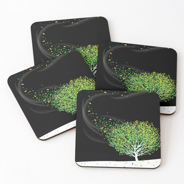 Item preview, white tree with green leaves flying on black background designed and sold by yessebel.