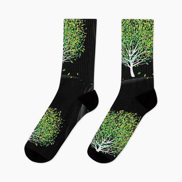 Item preview, white tree with green leaves flying on black background designed and sold by yessebel.