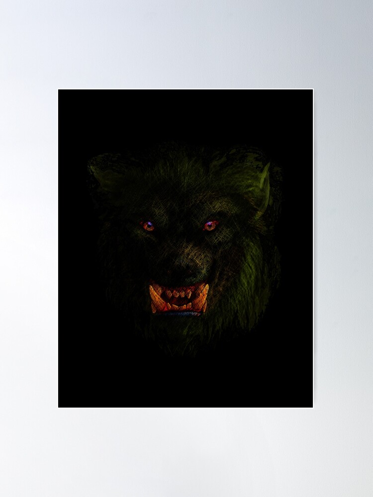 Werewolf Scribble Art - Black Scary Wolf - Frightening Eyes and