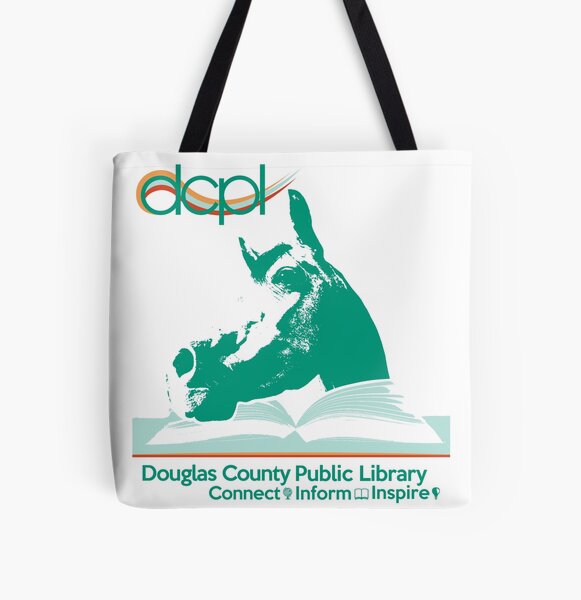 Vista previa del artículo con la obra «Caballo y libro DCPL», diseñado y vendido por Douglas County Public Library.