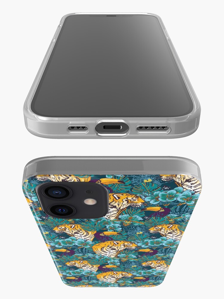 Alternate view of Tropical Pattern with Tiger, Toucan and Flowers // Blue Green Print iPhone Case & Cover