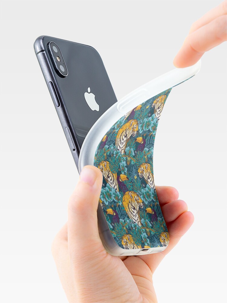 Alternate view of Tropical Pattern with Tiger, Toucan and Flowers // Blue Green Print iPhone Case & Cover
