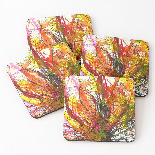 Item preview, Tapping In To The Energy Fields Of Life #643 Bold Unique Vibrant Hand-painted OOAK Original Abstract Painting Detail 2 In Red Orange Yellow Fuchsia Pink Inspired By Flora Floral Botany Boho Pattern designed and sold by Rainbow Artist Orlando L.