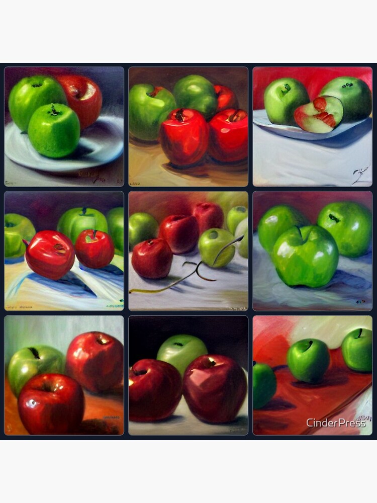 Disover Apples Pack / Green and Red Apples / Fruits / Oil Painting Art Premium Matte Vertical Poster
