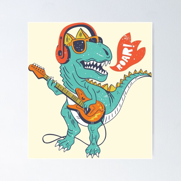 Vintage Rocking Guitar T-Rex Dinosaur Poster
