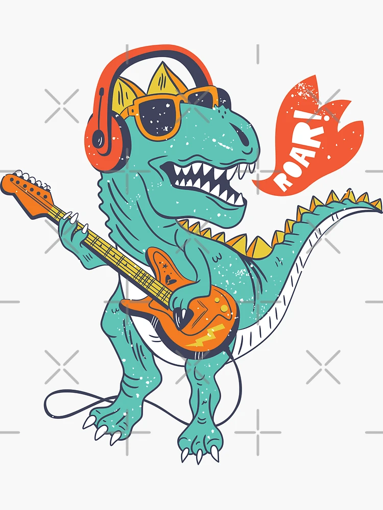 Dinosaur Stickers - Rock Star TRex Playing Electric Guitar