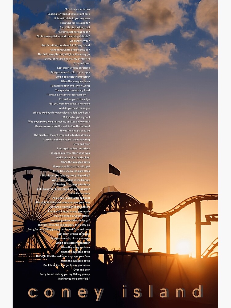 Coney Island Taylor Swift Evermore Album Sunset Poster for Sale