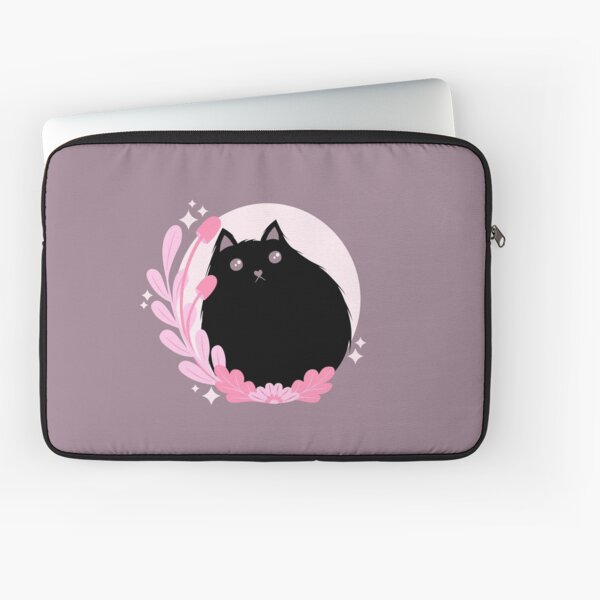 Black Cat with Mushrooms (Dark) Laptop Sleeve