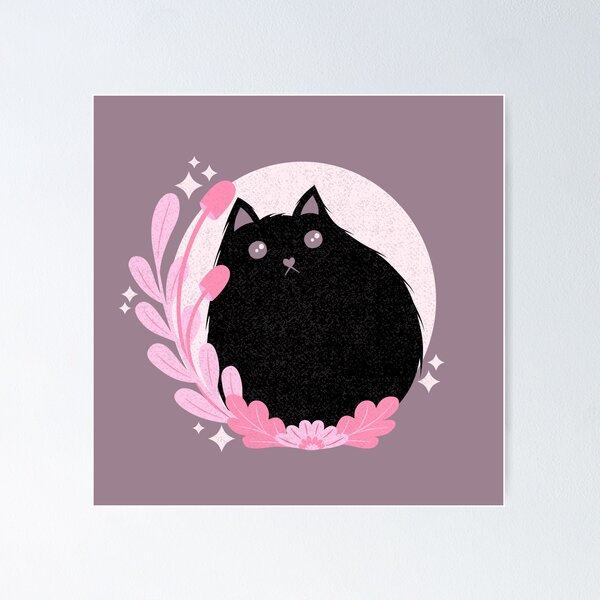 Black Cat with Mushrooms (Dark) Poster