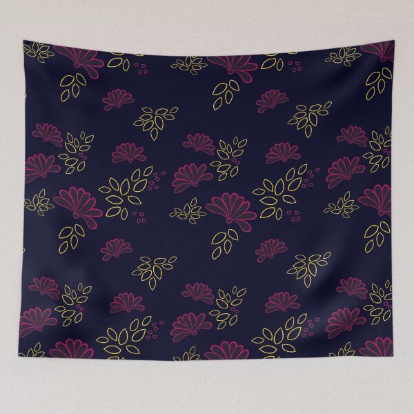 Item preview, floral print on midnight blue background seamless repeat pattern designed and sold by DesignsByMadiha.