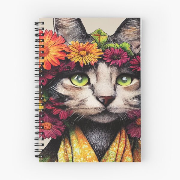 Item preview, Happy Cat Wearing a Yellow Kimono and Floral Wreath designed and sold by bigmomma00.