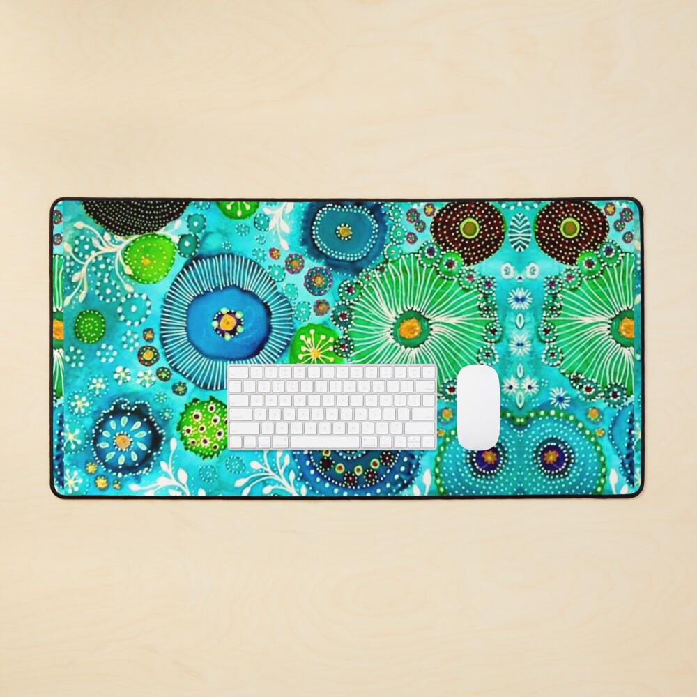 "Aboriginal australian shades of blue ocean dot painting" Mouse Pad for