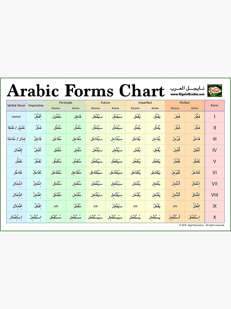 Arabic Forms Chart (Verb Forms I-X) | Poster