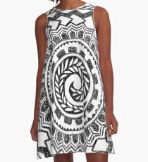 Retro Colorful 60s 70s Polynesian Tattoo (black) A-Line Dress
