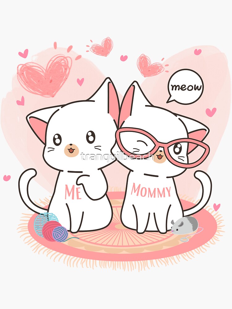 Sticker for Sale mit Mommy and Me Kittens Katzen für die Katze Liebende  Mütter und Töchter, die Pink lieben von tranquilbeach