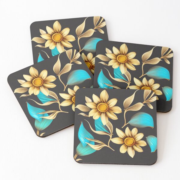 Artikelvorschau, Goldblumen mit Aquablättern entworfen und verkauft von FGCART.