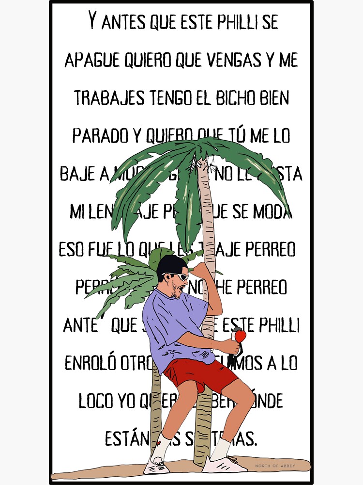 "Bad Bunny un coco lyrics " Sticker for Sale by NorthofAbbey Redbubble