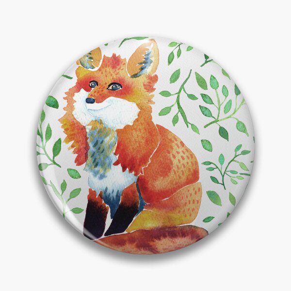 Item preview, Fox watercolor with green foliage designed and sold by SandraArtStudio.