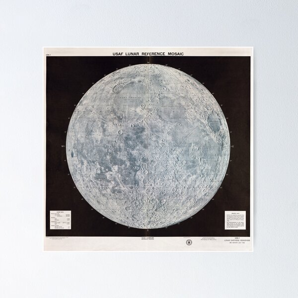 Aperçu de l'œuvre Carte de la Lune Lunaire Vintage, 1960s créée et vendue par Vintage Wall Art.