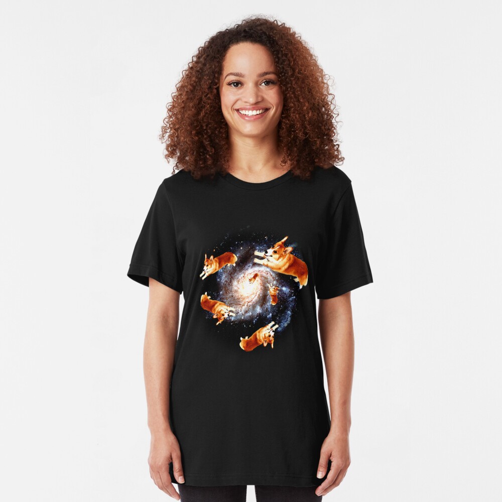 Funny Corgi Gift - Corgi Galaxy Slim Fit T-Shirt